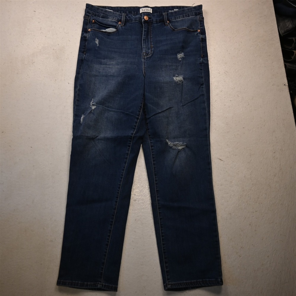 Nicole Miller 16 Soho High Rise Slim Straight Medium Stretch Denim Womens Jeans